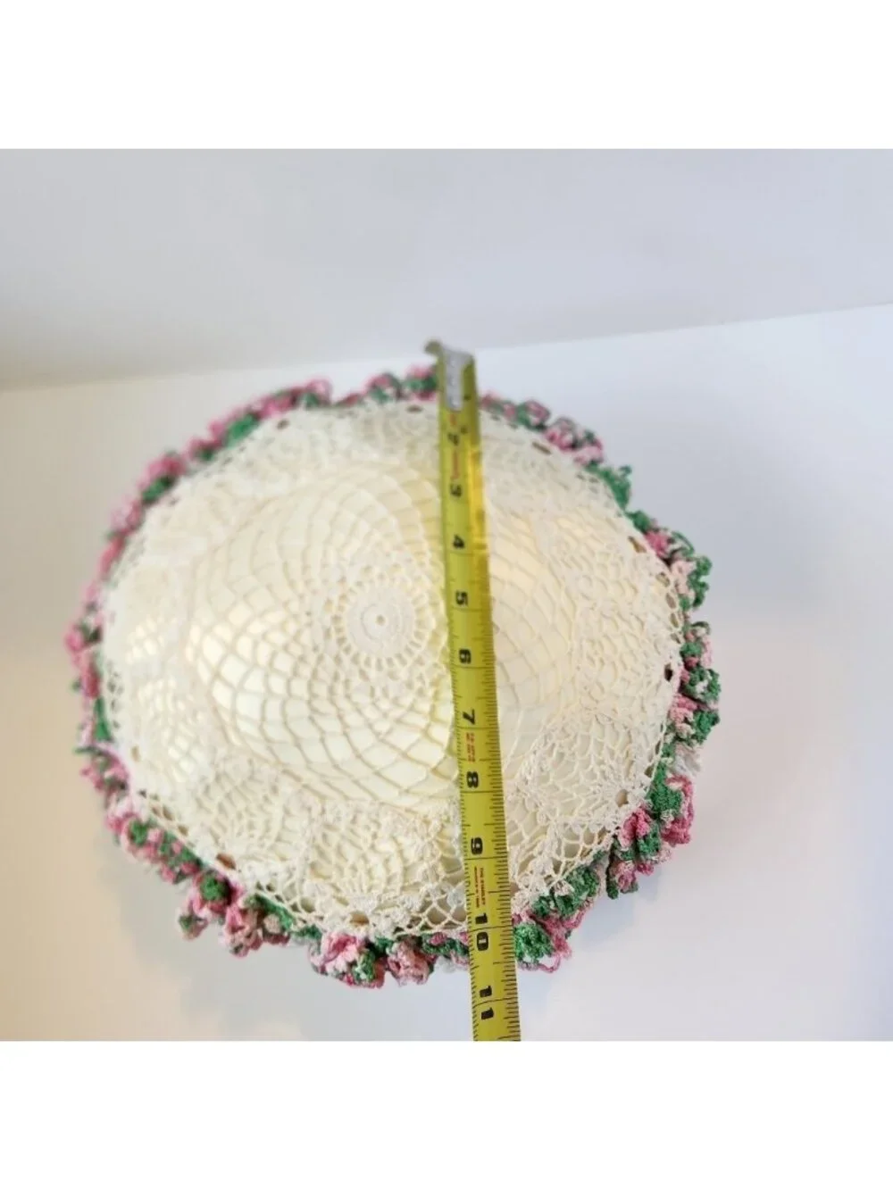 Vintage Pillow Crochet Knitted Floral Pink Flowers Decorative Cottagecore Decor